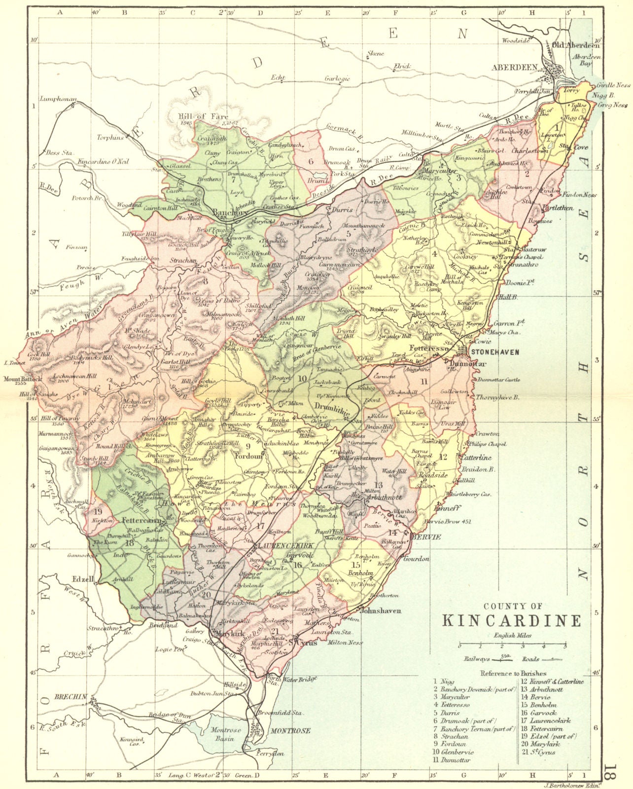 SCOTLAND. Kincardine. Kincardineshire. Philip 1891 old antique map plan chart